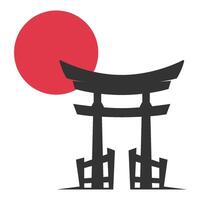 Japanese tori gate with red sun vector