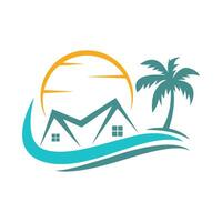 A house and palm tree logo vector