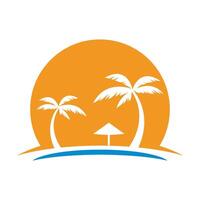 Palm trees and umbrella on the beach vector