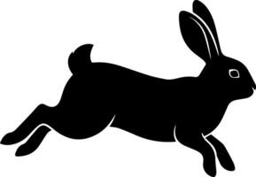 A silhouetted black rabbit leaping forward in a dynamic pose against a white background vector