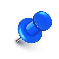 Realistic blue push pin. Board tack isolated on white background. Plastic pushpin with needle. illustration. vector