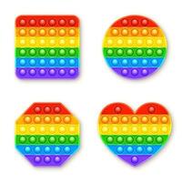 Colorful silicone anti-stress pop it toy isolated on white background. Trendy sensory game for children. Rainbow push pop fidget toy with brightly colored popping bubbles. illustration vector