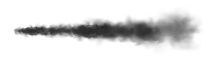 Realistic missile or bullet trace. Airplane condensation trail, jet aircraft track. Space rocket launch. Black smoke clouds, explosion. Steam flow. illustration vector