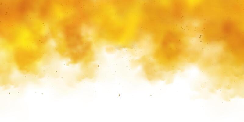 Yellow colorful smoke clouds isolated on white background, realistic mist effect, fog. Vapor in the air, steam flow. illustration