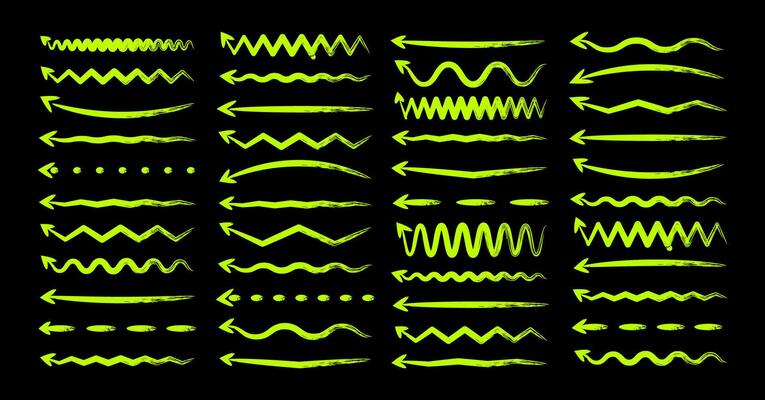 Grunge hand drawn arrows, highlighter lines. Marker stroke, brush pen drawn underline. Handwritten text pointers, notes, marks. illustration