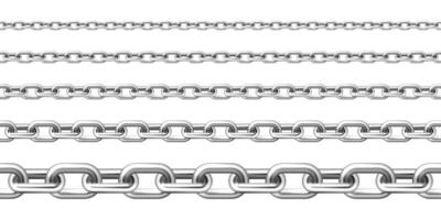 Realistic seamless metal chain with silver links isolated on white background. illustration. vector