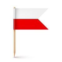 Polish toothpick flag. Souvenir from Poland. Wooden toothpick with paper flag. Location mark, map pointer. Blank mockup for advertising and promotions. illustration vector