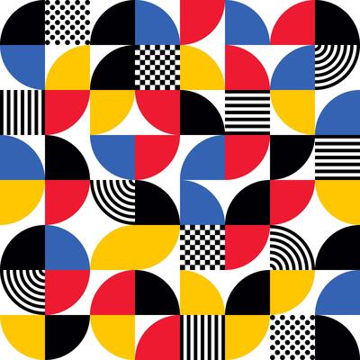 Geometric trendy pattern, Bauhaus style. Modern colorful background with simple elements. Retro texture with basic geometric shapes. Print design, minimalist poster cover. illustration