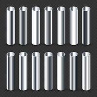 Steel pipes collection. Construction material, pipeline. Industry and engineering. Polished metal texture with silver gradient. illustration vector