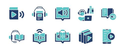 audiobook icon set podcast earphones listen book online library signs illustration business audio book media education symbol design vector