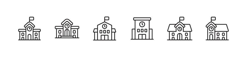 school building line icon set education university college architecture academy institution campus estate signs outline illustration vector