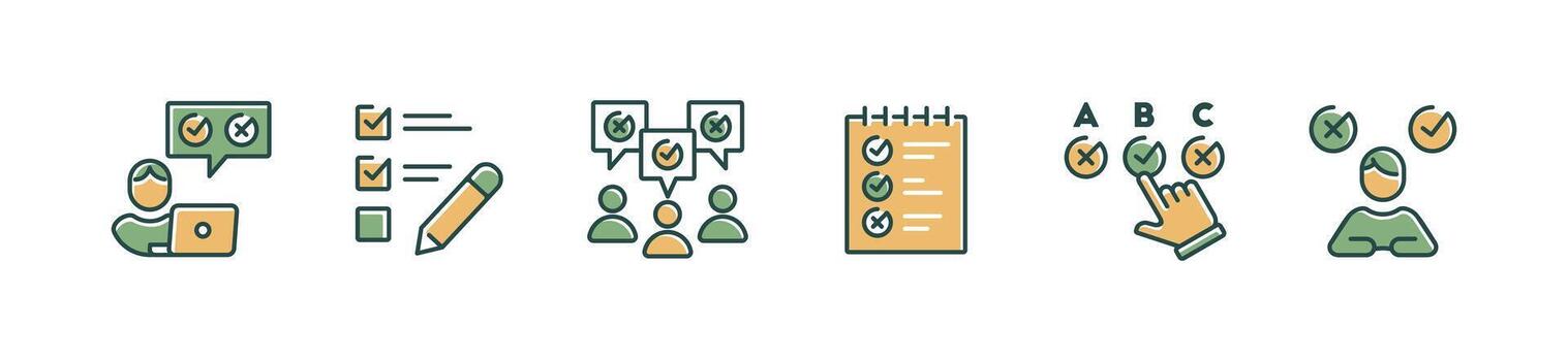set of survey questionnaire checklist icon collection school exam multiple choice task evaluation symbol illustration vector
