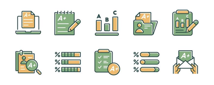 quiz exam score result icon set questionnaire test grade assessment evaluation data education symbol illustration for web and app vector