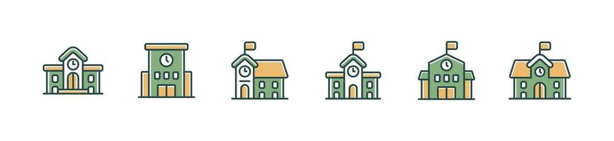 education school building icon set university college architecture business academy institution estate construction signs illustration vector