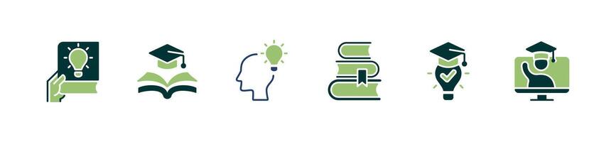 knowledge achievement smart thinking icon set light bulb creative book success study innovation learning illustration business education genius expert cognition signs for web and app vector