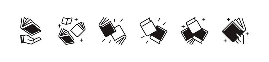 set of books icon with magical shining book library education unique style signs illustration vector