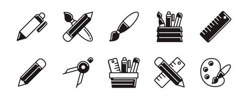 office stationery icon set education school supply equipment signs line illustration for web and app vector