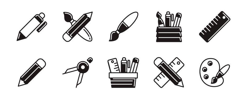 office stationery icon set education school supply equipment signs line illustration for web and app