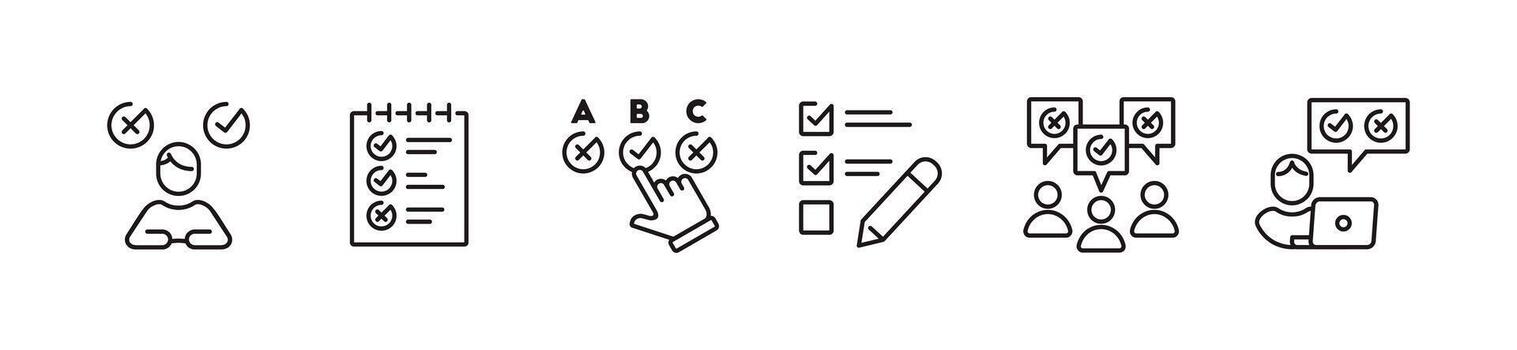 survey checklist choice icon line set school exam questionnaire multiple option task evaluation signs outline illustration vector