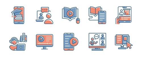 collection of online education course icon set study book learning conference seminar workshop lesson media signs illustration for web and app vector