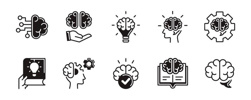 education brainstorm mind icon set brain thinking intelligence knowledge innovation signs illustration for web and app vector