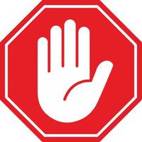 Stop Sign with Hand Graphic Urgent Warning of Prohibition, Red Octagon Shape, Clear Visual Cue for Halt and Prevention vector