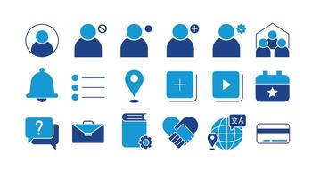 Icon set include Profile, Family Center, Notification, Location, Question and Answer, and more. Perfect for Presentation, Website, Apps Etc. Icon Blue Style vector