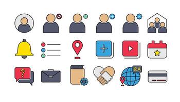 Icon set include Profile, Family Center, Notification, Location, Question and Answer, and more. Perfect for Presentation, Website, Apps Etc. Icon Line Color Style vector