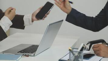 Two business people are arguing over a laptop video