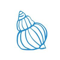 Marine whimsical ink hand drawn seashell in blue color on the white background vector