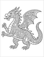 Dragon mandala coloring page for adults. Animal mandala coloring page vector