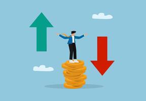 Man on coins with arrows up and down vector