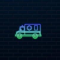 line icon of the ambulance rushing to the emergency situation. neon style. vector