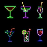 Cocktail with lemon, lime. Party concept. Cocktails neon icon set. Cocktails collection neon signs. neon drinks. Bright illustration of drinks promotion. vector