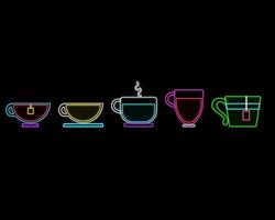 Coffee cup neon sign . Coffee icon set with neon style glow element vector