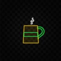 Coffee cup symbol icon. neon style. Black coffee, cappuccino, espresso, latte, macchiatto, mocha, cocoa top view. neon style. vector