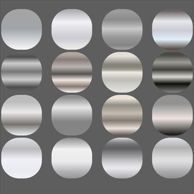 chrome metallic gradient.Silver collection. Dishes with a shiny silver effect. Big set of luxurious silver gradients. illustration