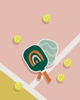 Hand Drawn Pickle Ball or Paddle Tennis on The Court Ground with White Lines Event Poster Design vector