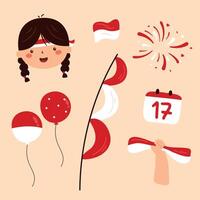 Indonesia Independence Day Cute Illustration Hand Drawn Element vector