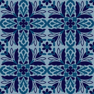 250607 blue tone floral scribble seamless background
