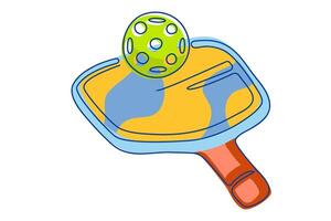 Bright illustration of pickleball racket with ball on it, isolated on white background. Perfect for use in sports design, social media graphics and pickleball related products vector