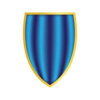 a shield with a gold frame and blue vertical gradient stripes, evoking themes of protection, strength, and modern design aesthetics. vector