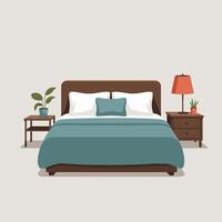 Modern Bedroom with Pillows and Side Tables vector