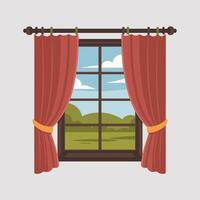 Elegant Curtains Parted to Reveal Outdoor View vector