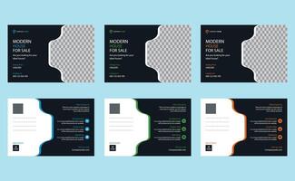 Creative editable modern company corporate business construction home house sale building property real estate postcard template design. vector