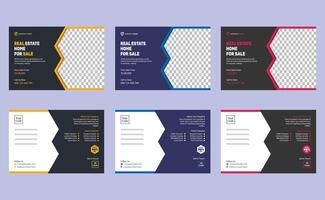 Creative modern company business construction real estate post card template design. vector
