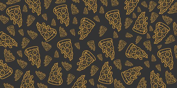 Pattern of Pizza Slices with a Yellow Outline on a Dark Background vector