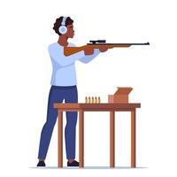Person aiming rifle at a shooting range vector