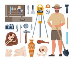 Tools and artifacts used by archaeologists vector