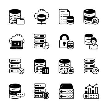 Ready to use collection of database and server storage glyph icons vector
